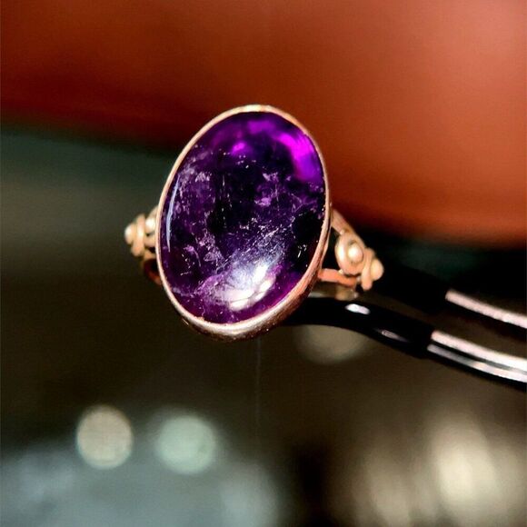 Oval Purple Stone 925 Sterling Silver Womens Ring Silver 925 Oval Shaped Purple Ring